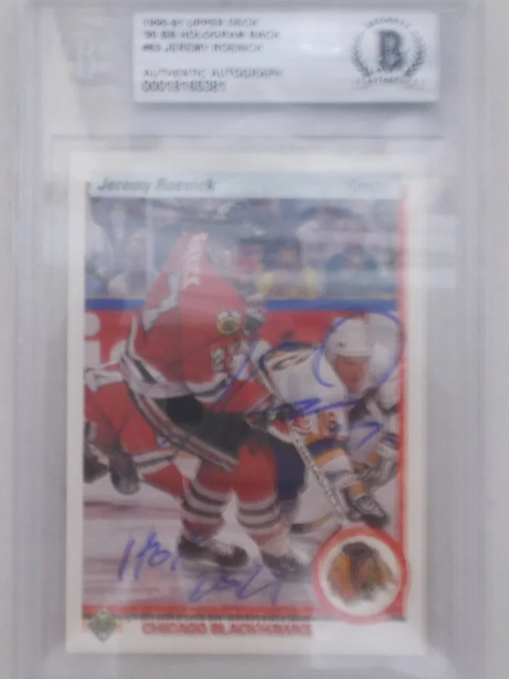 Jeremy Roenick SIGNED 1990-91 Upper Deck NHL Blackhawks RC Card BECKETT AUTHENIC